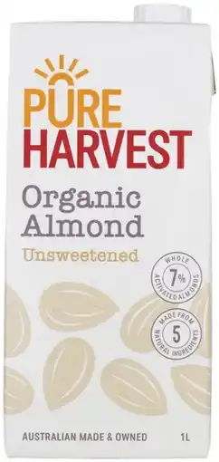 Coles Pureharvest Organic Unsweetened Almond Milk 1 Litre offer