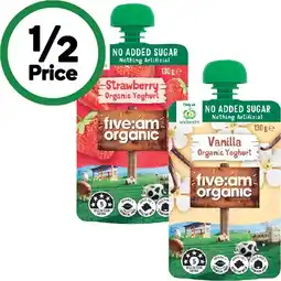 Woolworths Five:am Organic Kids No Added Sugar Yoghurt Pouch 130g – From the Fridge offer