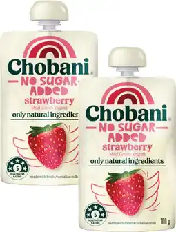 Coles Chobani No Sugar Added Yogurt Pouch 100g offer