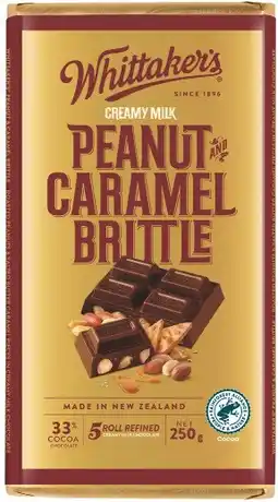 Coles NEW Whittaker’s Peanut Caramel Brittle Block Chocolate 250g offer