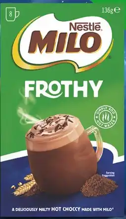 Coles Nestlé Milo Frothy Sachets 8 Pack 136g offer