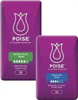 Coles Poise Pads Extra Plus 10 Pack or Regular 16 Pack offer
