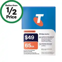 Woolworths Telstra $49 SIM Kit† offer