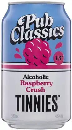 Coles Tinnies Pub Classics Alcoholic Raspberry Crush Cans 6x330mL offer