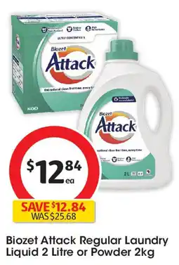 Coles Biozet attack regular laundry liquid 2 litre or powder 2kg offer
