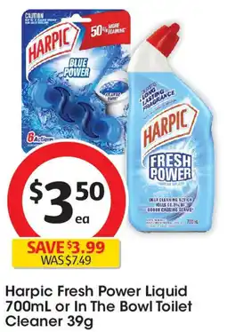 Coles Harpic fresh power liquid 700ml or in the bowl toilet cleaner 39g offer