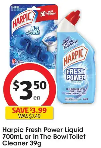 Coles Harpic fresh power liquid 700ml or in the bowl toilet cleaner 39g offer