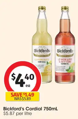 Coles Bickford's Cordial offer