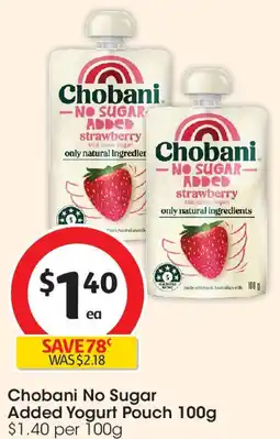 Coles Chobani No Sugar Added Yogurt Pouch offer