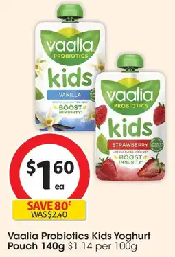 Coles Vaalia Probiotics Kids Yoghurt Pouch offer