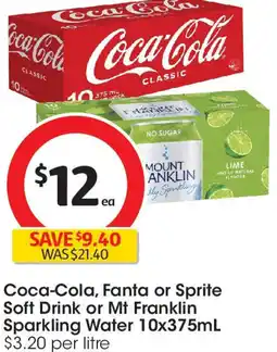 Coles Coca-Cola, Fanta or Sprite Soft Drink or Mt Franklin Sparkling Water offer