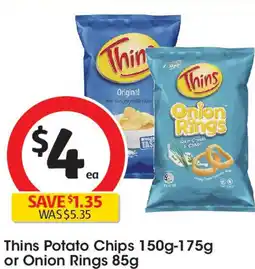 Coles Thins potato chips 150g-175g or onion rings 85g offer