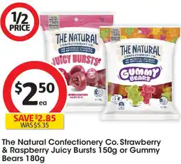 Coles The Natural Confectionery Co. Strawberry & Raspberry Juicy Bursts 150g or Gummy Bears 180g offer