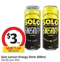 Coles Solo Lemon Energy Drink offer