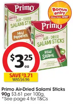 Coles Primo Air-Dried Salami Sticks offer