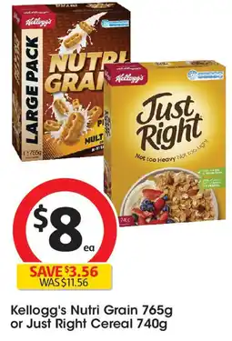Coles Kellogg's nutri grain 765g or just right cereal 740g offer