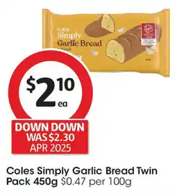 Coles Coles Simply Garlic Bread Twin Pack offer