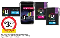 Coles U by Kotex Extra Overnight Pads with Wings offer