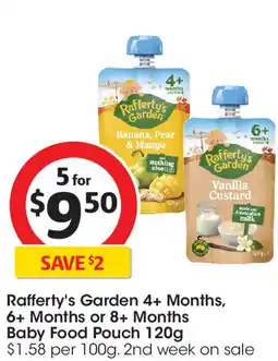 Coles Rafferty's Garden 4+ Months, 6+ Months or 8+ Months Baby Food Pouch offer