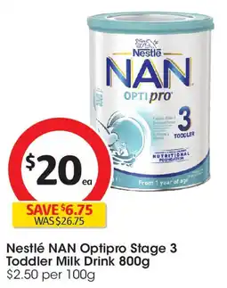 Coles Nestlé NAN Optipro Stage 3 Toddler Milk Drink offer