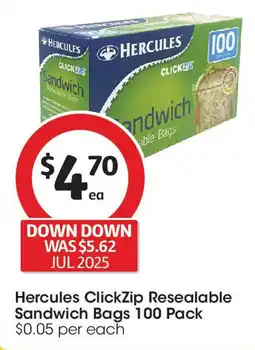 Coles Hercules ClickZip Resealable Sandwich Bags offer