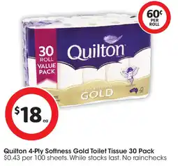 Coles Quilton 4-Ply Softness Gold Toilet Tissue offer