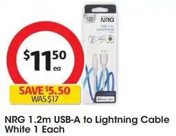 Coles NRG 1.2m USB-A to Lightning Cable White 1 Each offer