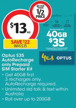 Coles Optus $35 AutoRecharge only Prepaid SIM Starter Kit offer