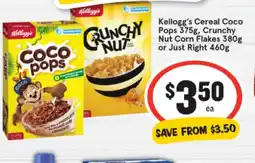 IGA Kellogg's cereal coco pops 375g, crunchy nut corn flakes 380g or just right 460g offer