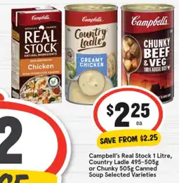 IGA Campbell's real stock 1 litre, country ladle 495-505g or chunky 505g canned soup offer