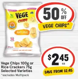 IGA Vege Chips 100g or Rice Crackers 75g offer