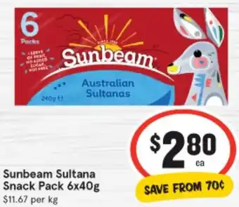 IGA Sunbeam Sultana Snack Pack offer