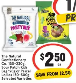 IGA The Natural Confectionery Co. 130-230g, Sour Patch Kids Bag 190g or Pascall Lollies 150-300g offer