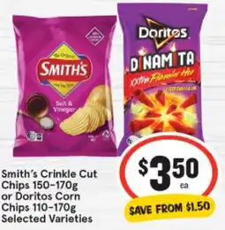 IGA Smith's Crinkle Cut Chips 150-170g or Doritos Corn Chips 110-170g offer