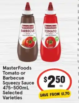 IGA MasterFoods Tomato or Barbecue Squeezy Sauce offer