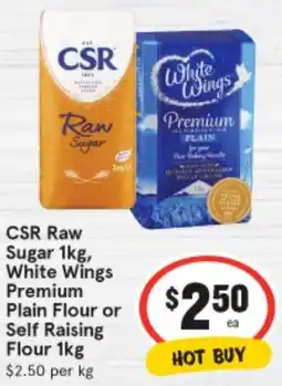 IGA Csr raw sugar 1kg, white wings premium 1 plain flour or self raising flour 1kg offer