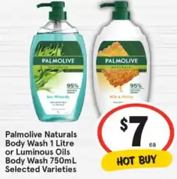 IGA Palmolive naturals body wash 1 litre or luminous oils body wash 750ml offer