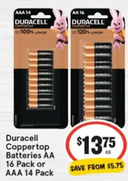 IGA Duracell Coppertop Batteries AA 16 Pack or AAA 14 Pack offer