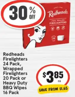 IGA Redheads firelighters 24 pack, wrapped firelighters 20 pack or heavy duty bbq wipes offer