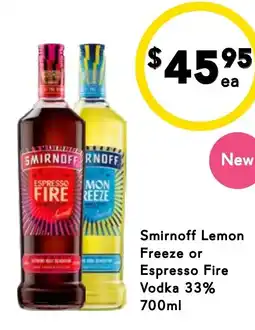 Drakes Smirnoff Lemon Freeze or Espresso Fire Vodka offer