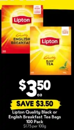 Drakes Lipton Quality Black or English Breakfast Tea Bags offer