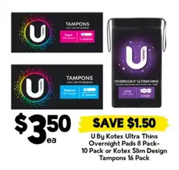 Drakes U By Kotex Ultra Thins Overnight Pads offer
