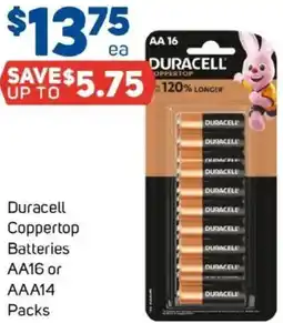 Foodland Duracell coppertop batteries duracele aa16 or aaa14 packs offer