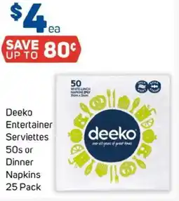 Foodland Deeko Entertainer Serviettes 50s or Dinner Napkins 25 Pack offer