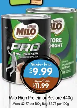 Spudshed Milo High Protein or Restore offer