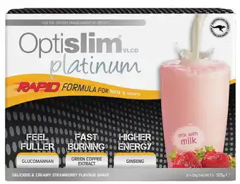 Chemist Warehouse Optislim vlcd platinum strawberry shake 21x25g sachets offer