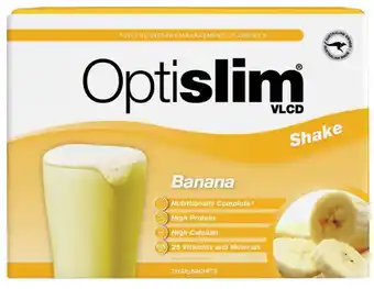Chemist Warehouse Optislim vlcd meal replacement shake banana 21x43g sachets offer