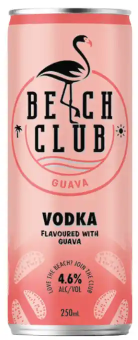 The Bottle O Beach club vodka 4.6% premix cans 250ml 4 pack - guava offer