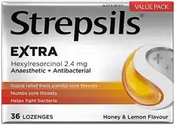 Soul Pattinson Chemist Strepsils Extra Anaesthetic + Antibacterial Honey & Lemon Flavour 36 Lozenges offer
