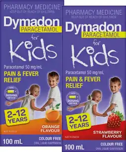 Soul Pattinson Chemist Dymadon Paracetamol for Kids 2-12 Years Orange or Strawberry Flavour 100mL offer